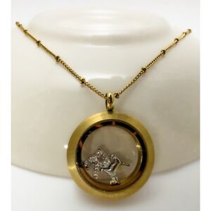 Origami Owl Necklace Gold Tone Locket Pendant Floating Dog & R Letter Charms